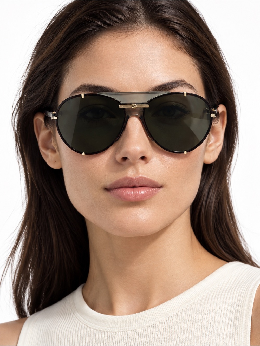Authentic Gucci Designer Black Aviator Sunglasses with Gold Accents